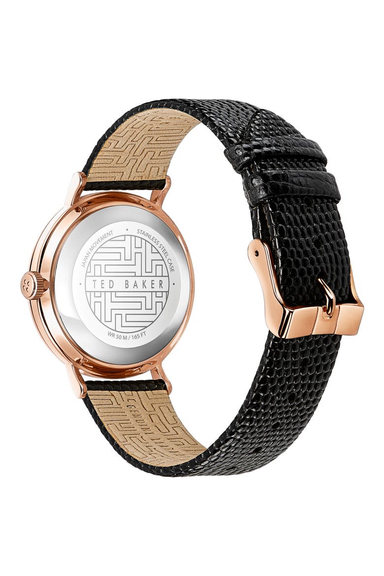 Ted Bake London Phylipa Crystal Flamingo Leather Strap Watch, 37mm, Alternate, color, BLACK