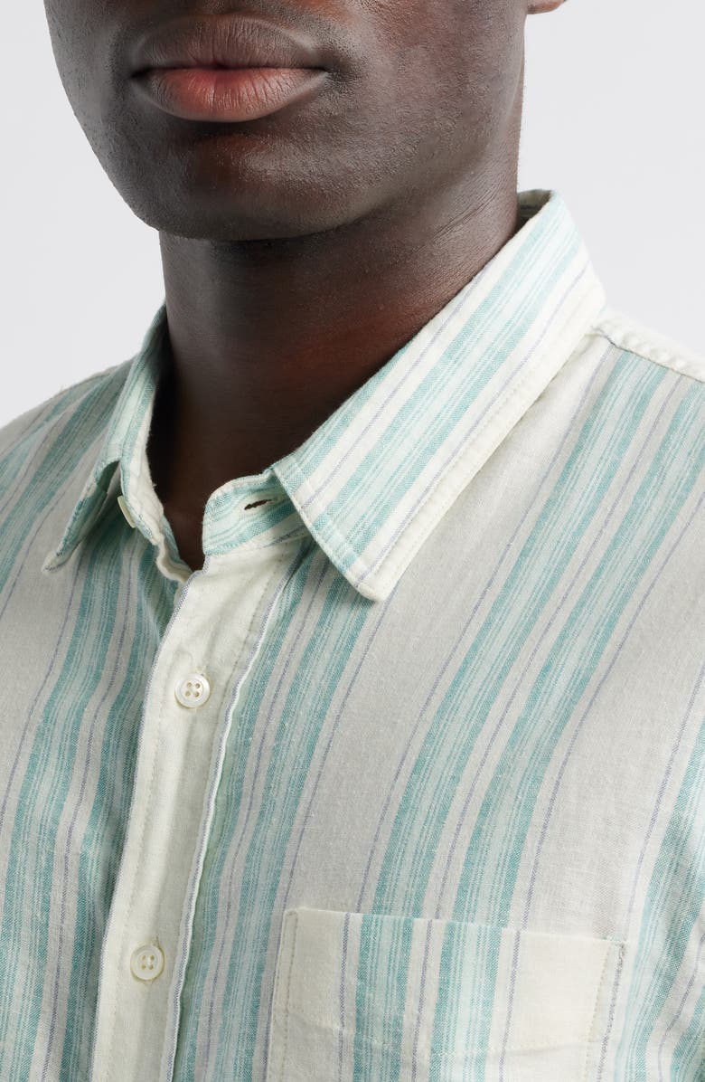 Rails Carson Stripe Short Sleeve Stretch Linen Blend Button-Up Shirt, Alternate, color, Riviera Stripe