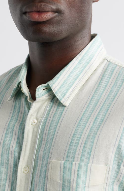Rails Carson Stripe Short Sleeve Stretch Linen Blend Button-up Shirt In Blue
