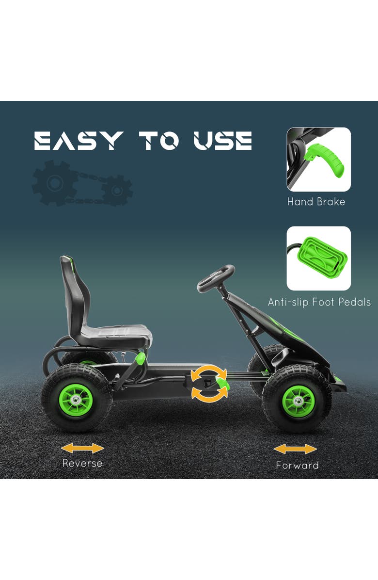 Aosom Ergonomic Pedal Go Kart with Wear-Resistant Tread, Alternate, color, Green