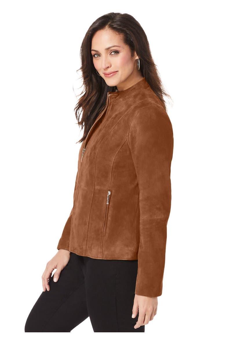 Suede Zip-Front Jacket, Alternate, color, COGNAC