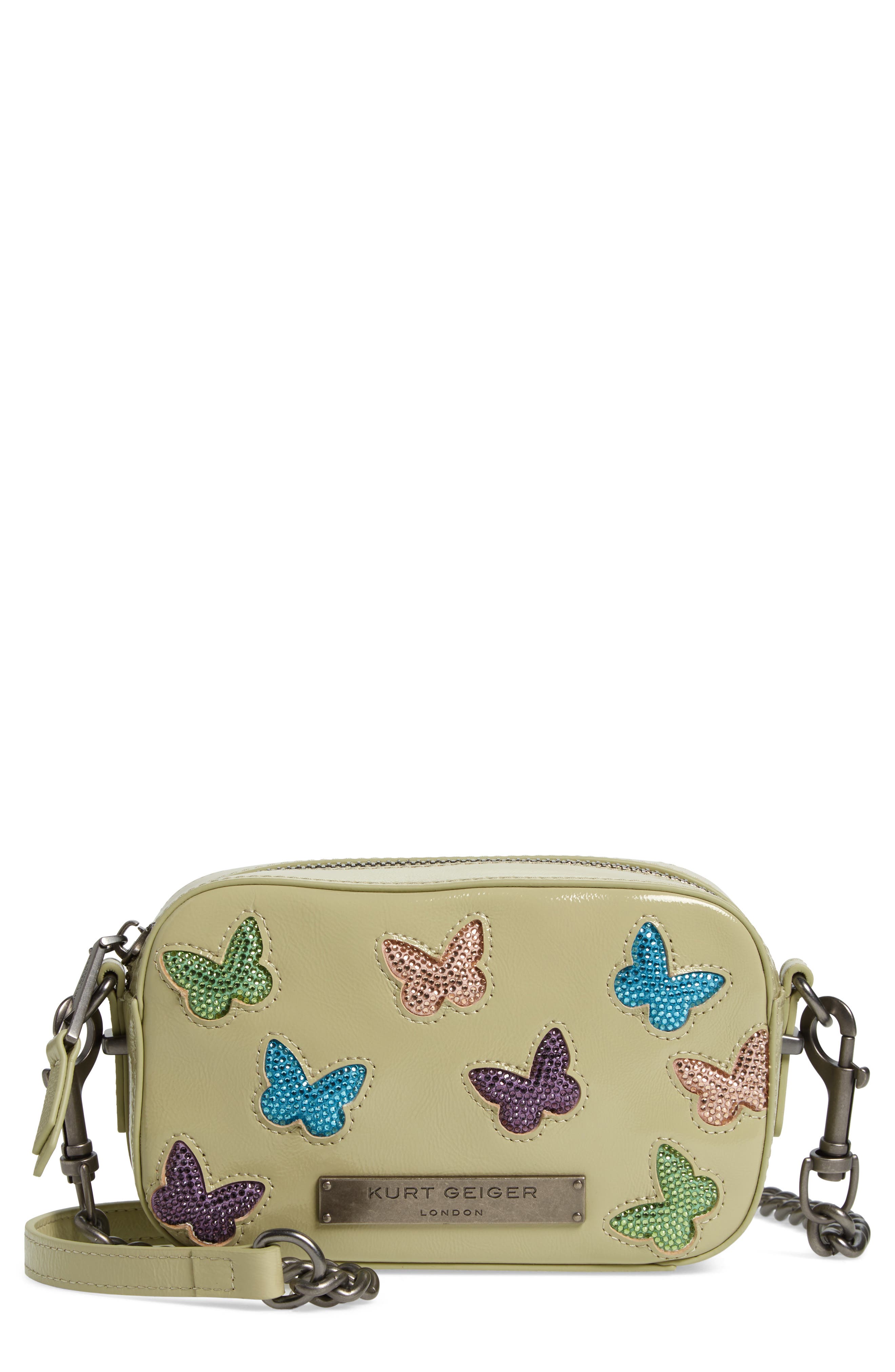 Kurt Geiger London Crystal Butterfly Leather Crossbody Bag, Main, color, 