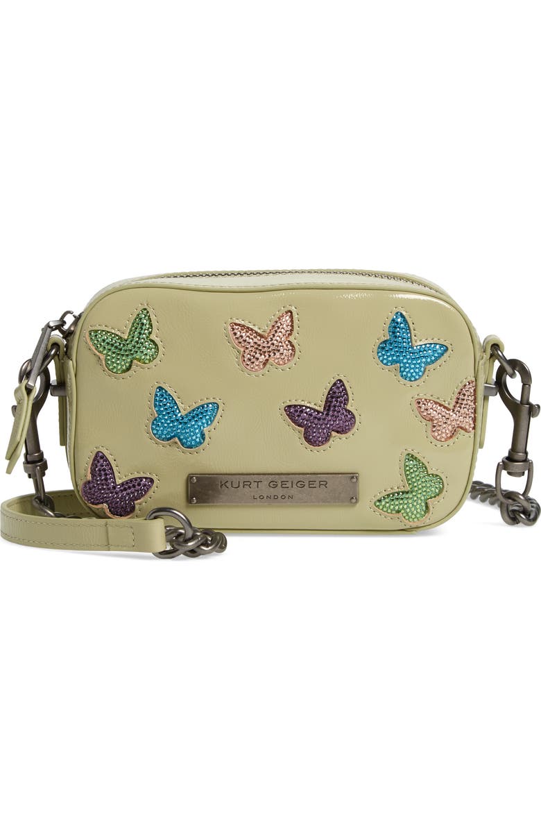 Kurt Geiger London Crystal Butterfly Leather Crossbody Bag, Main, color,