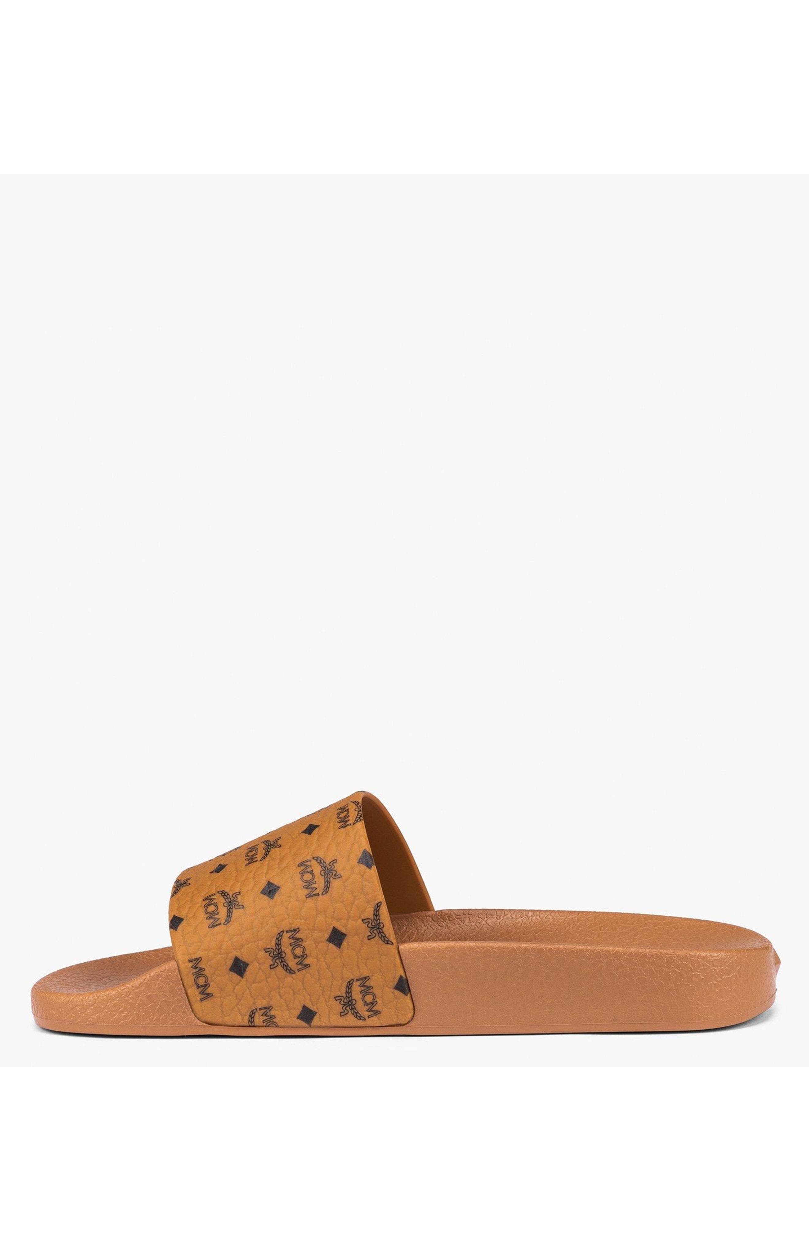 MCM Male Monogram Print Rubber Slides, Alternate, color, Cognac