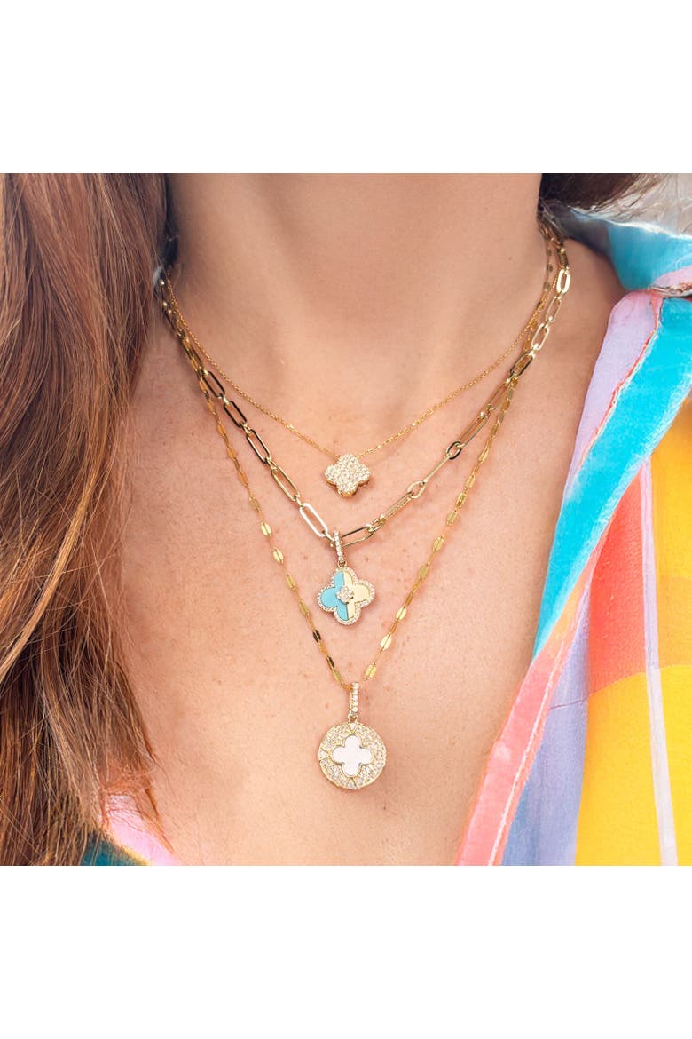 Turquoise and Gold Diamond Clover Charm, Alternate, color, Turquoise