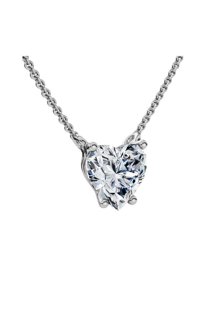 1Ct Heart Shape Diamond Solitaire Diamond Pendant 14k Gold Necklace Lab Grown, Alternate, color, 14k White Gold
