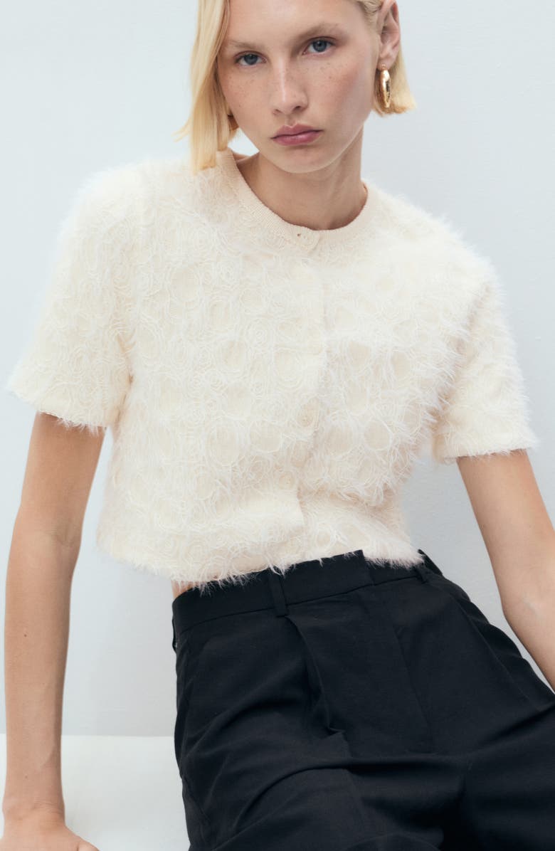 MANGO Short Sleeve Cotton Blend Crop Cardigan, Alternate, color, 