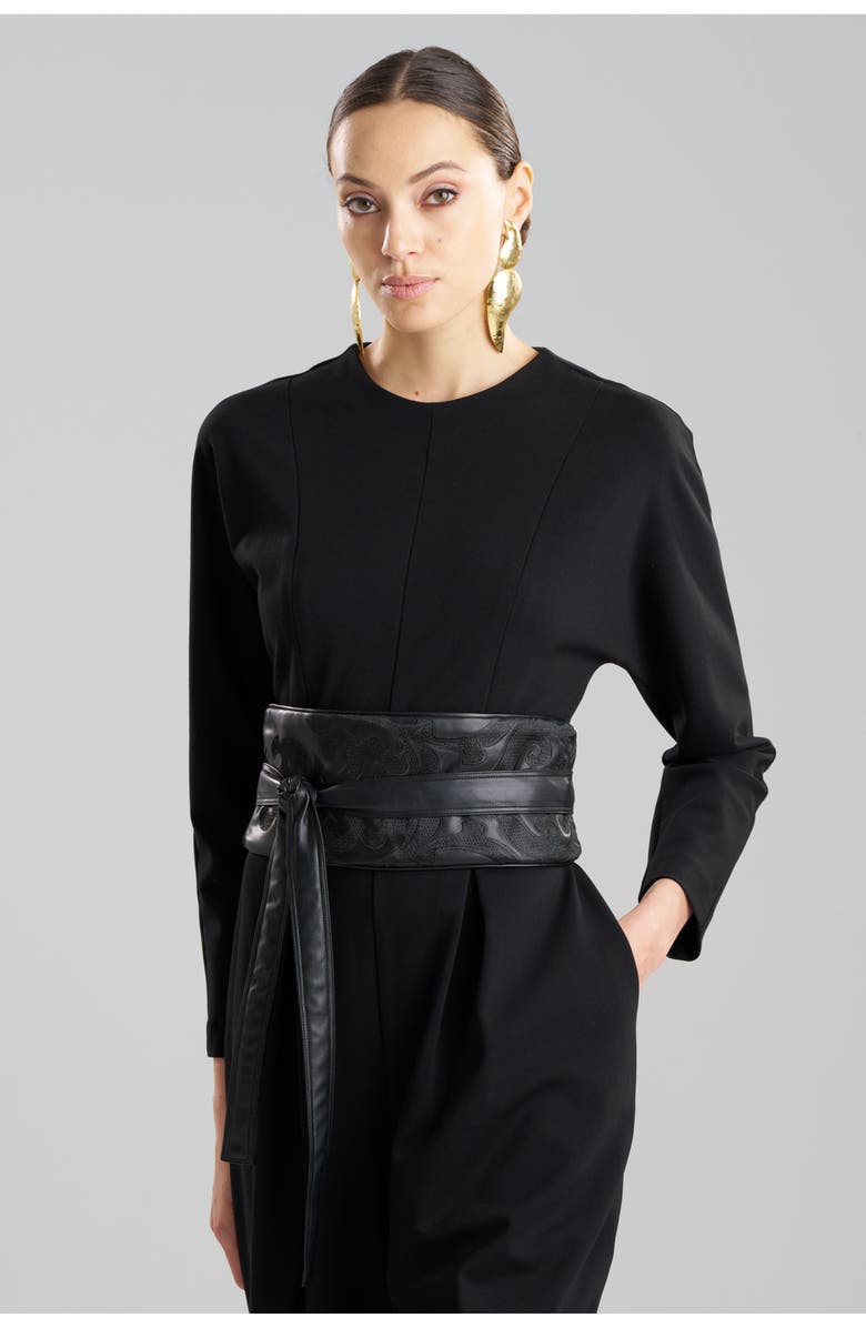 Natori Leticia - Emb. Faux Leather Obi Belt, Main, color, Black
