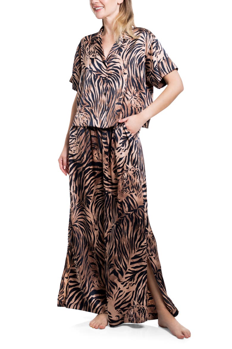Tiger Print Satin Pajamas, Alternate, color, HIDDEN CAT