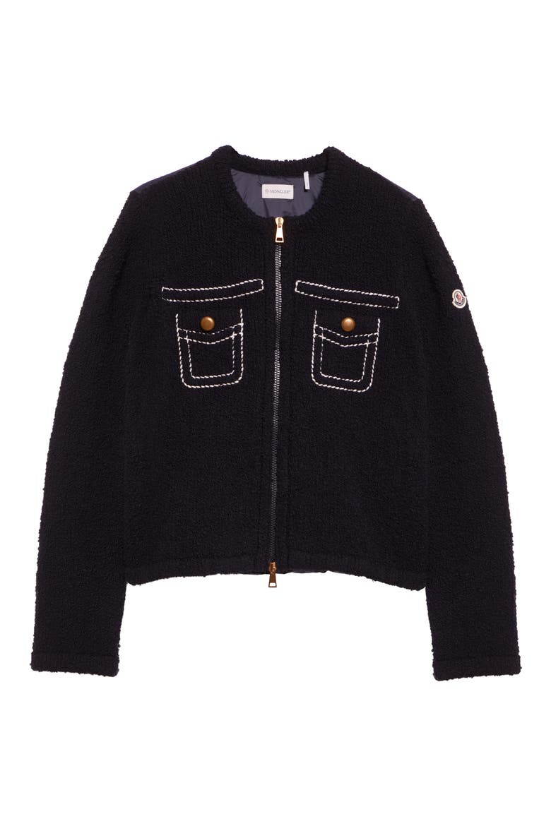 Trompe l'Oeil Bouclé Knit & Down Cardigan, Alternate, color, NAVY BLUE