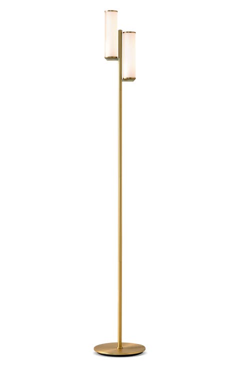 Gemini 64" Industrial LED Standing Floor Lamp with Glass Cylinder Shades, 3-Way Dimming