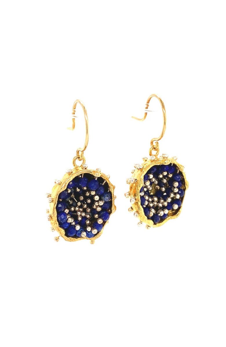 Esin Akan Dance of Stamens Medium Earring, Gold Plated Earring with Lapis Lazuli, Main, color, Gold Plated
