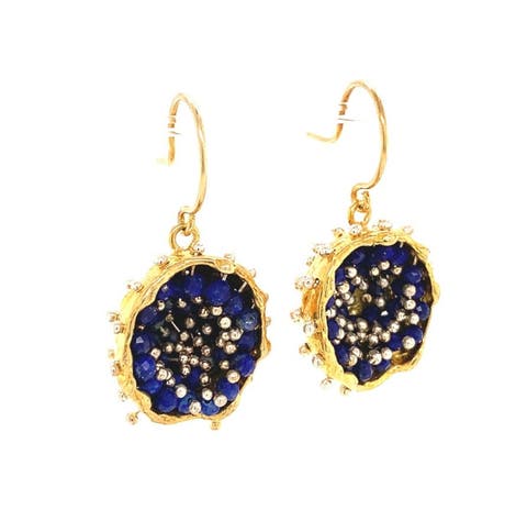 Dance of Stamens Medium Earring, Gold Plated Earring with Lapis Lazuli