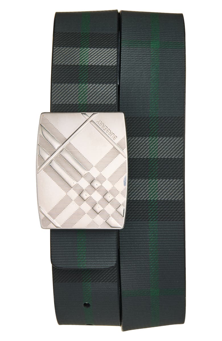 Burberry Reversible Check Engraved Buckle Belt, Main, color, Black/ Charcoal