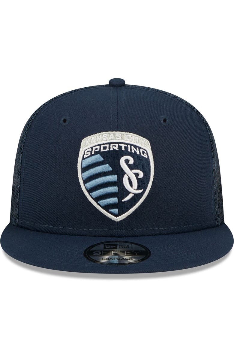 New Era Men's New Era Navy Sporting Kansas City Classic 9FIFTY Trucker Snapback Hat, Alternate, color, 