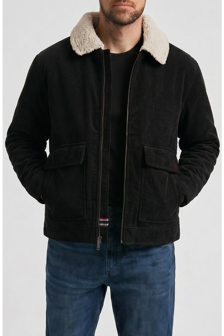 Crace Corduroy Jacket with Faux Shearling Collar, Main, color, BLACK