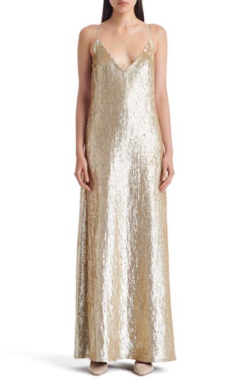 Twp Josephine Sequin Sleeveless Silk Gown
