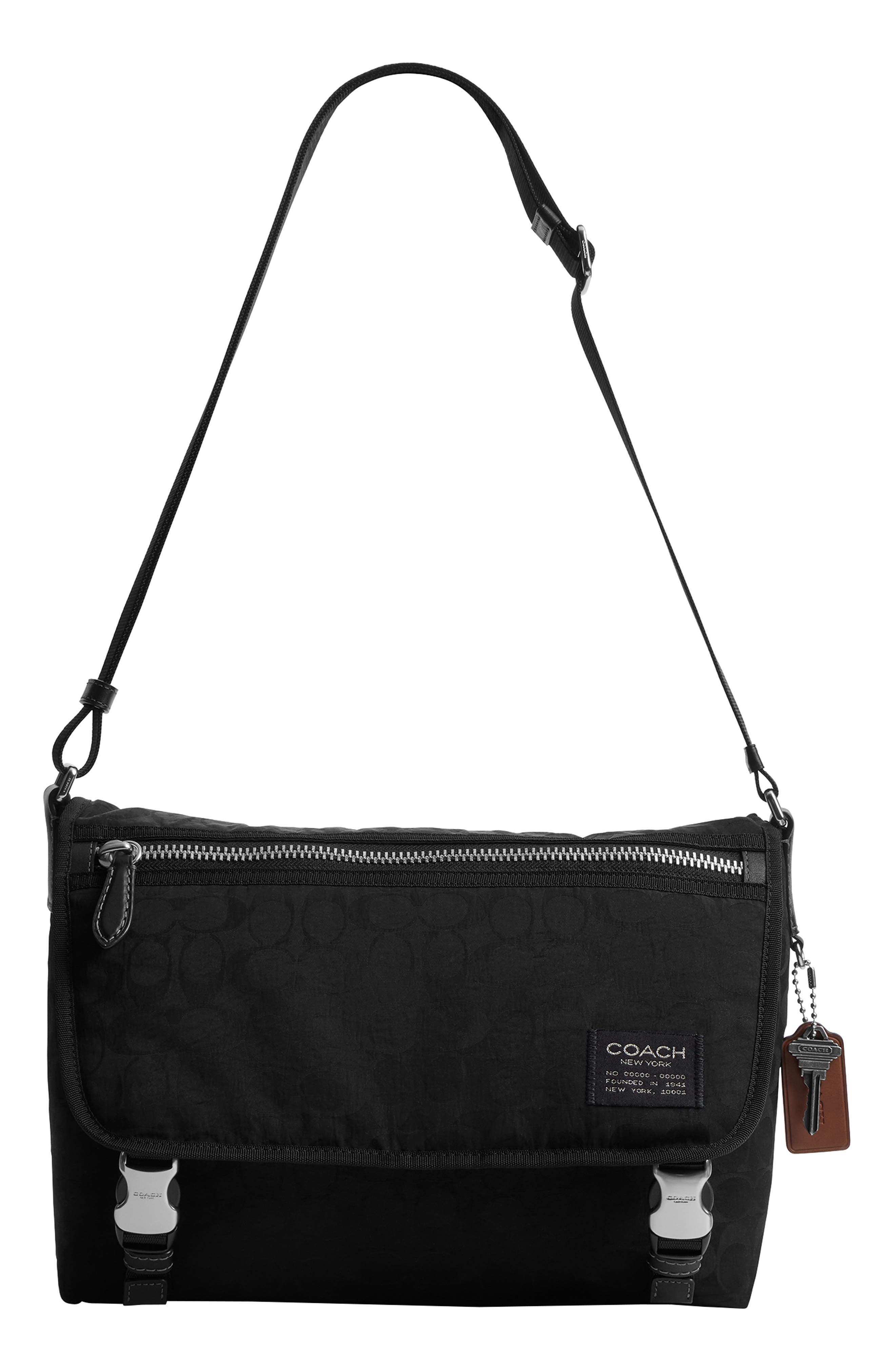 COACH Signature Nylon Messenger Bag, Main, color, Black