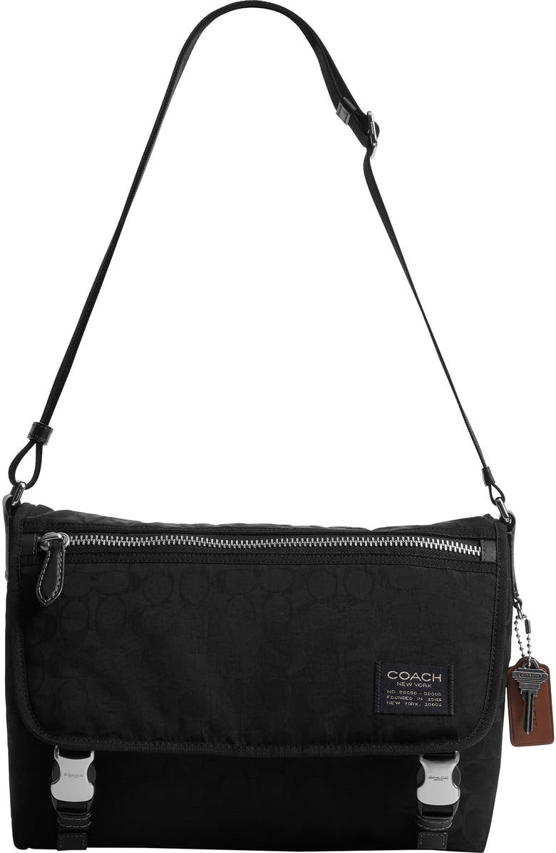COACH Signature Nylon Messenger Bag, Main, color, Black