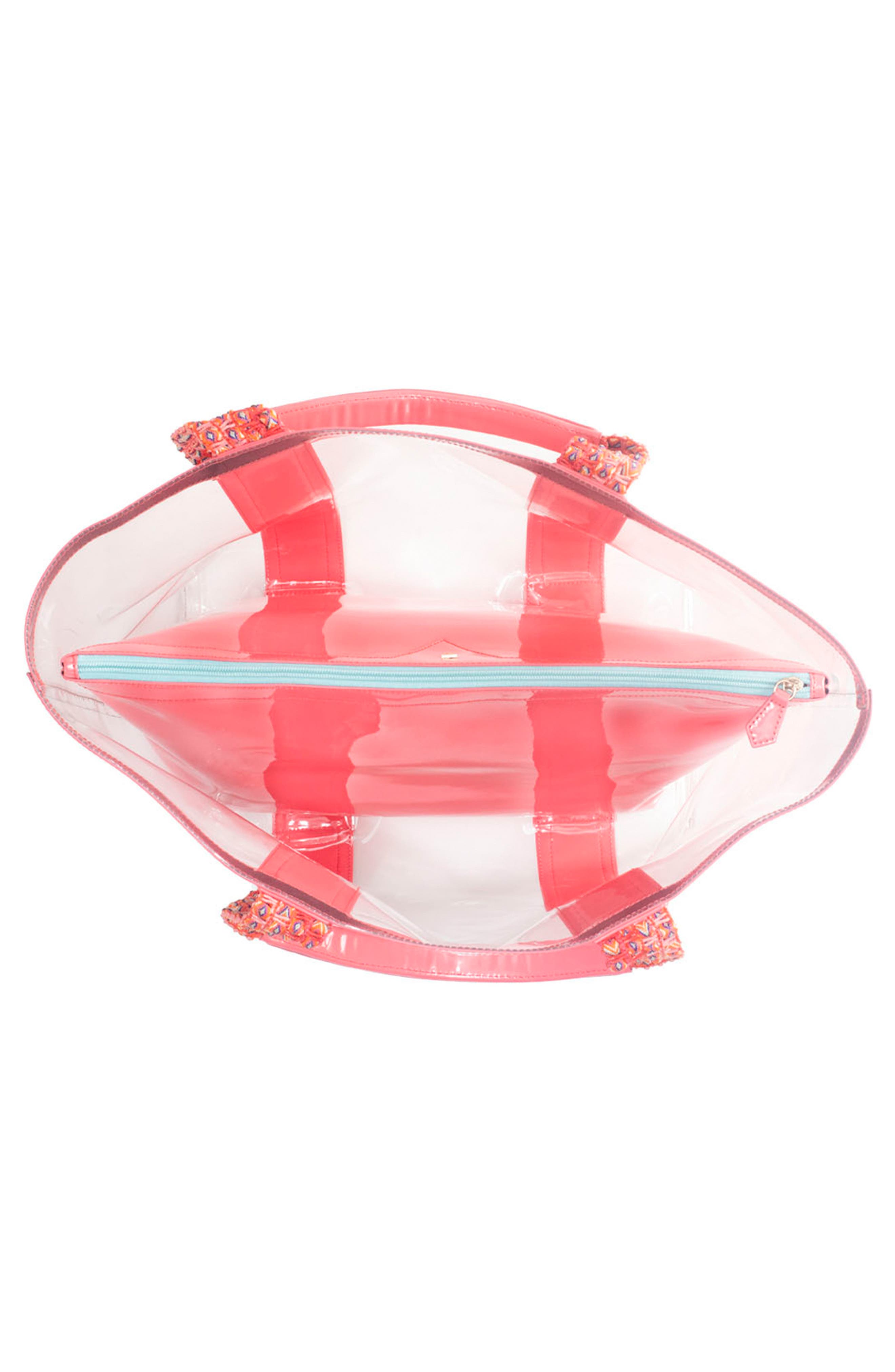 Clear Beach Tote, Alternate, color, CORAL/ CLEAR