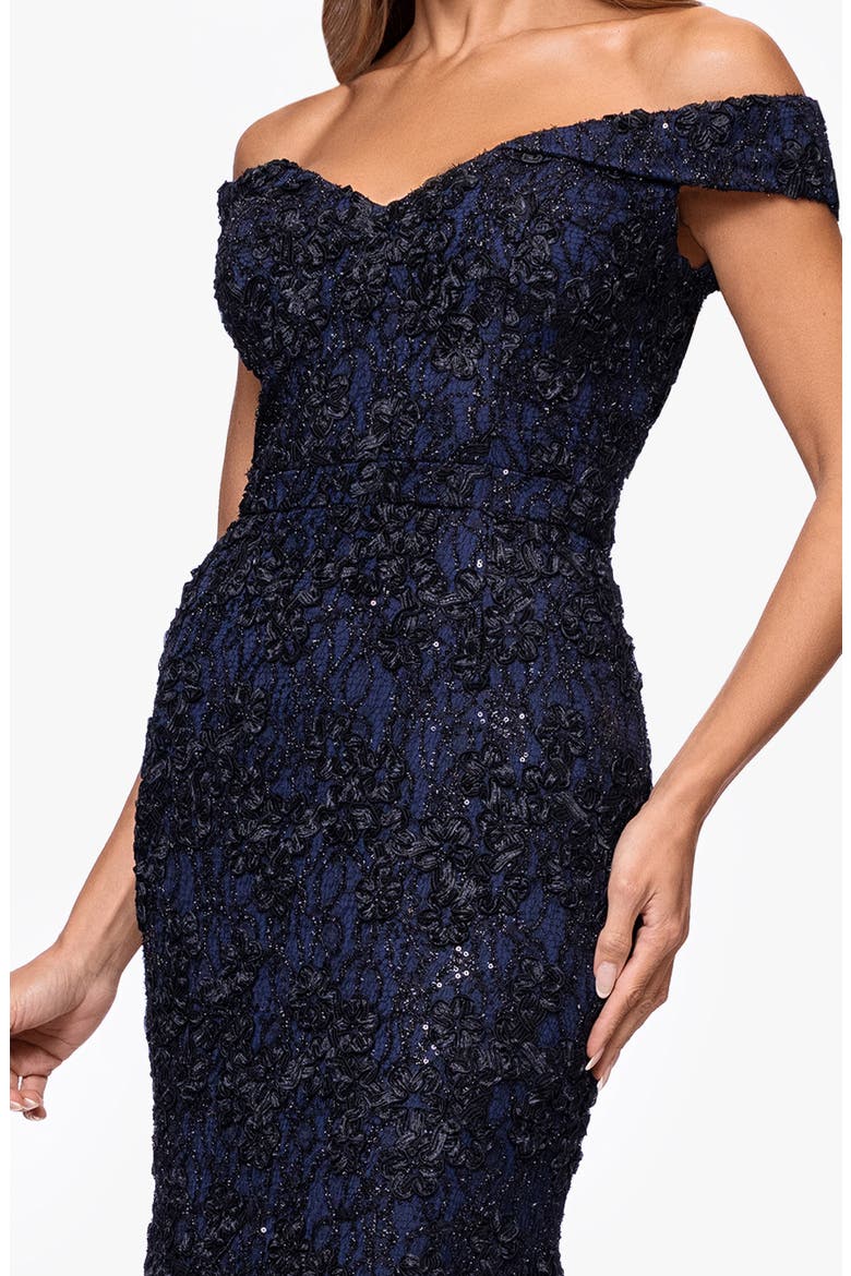 Sequin & Lace Off the Shoulder Gown, Alternate, color, BLACK/ NAVY