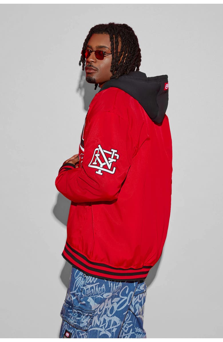 Ecko Unltd. Men's Classic Nylon Varsity Jacket, Alternate, color, True Red