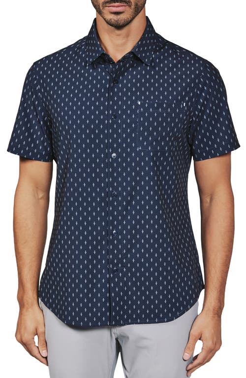 7 Diamonds Waylon Neat Short Sleeve Performance Button-up Shirt In Navy
