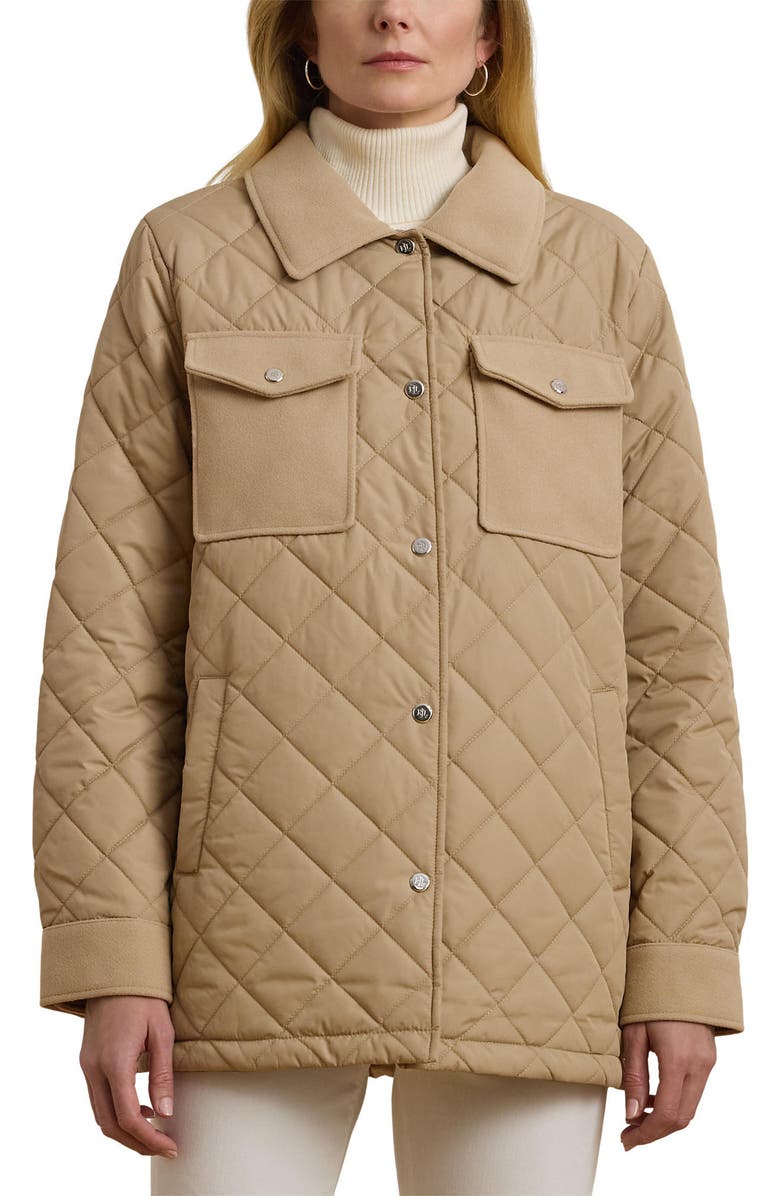 Lauren Ralph Lauren Quilted Shirt Jacket, Main, color, Sand