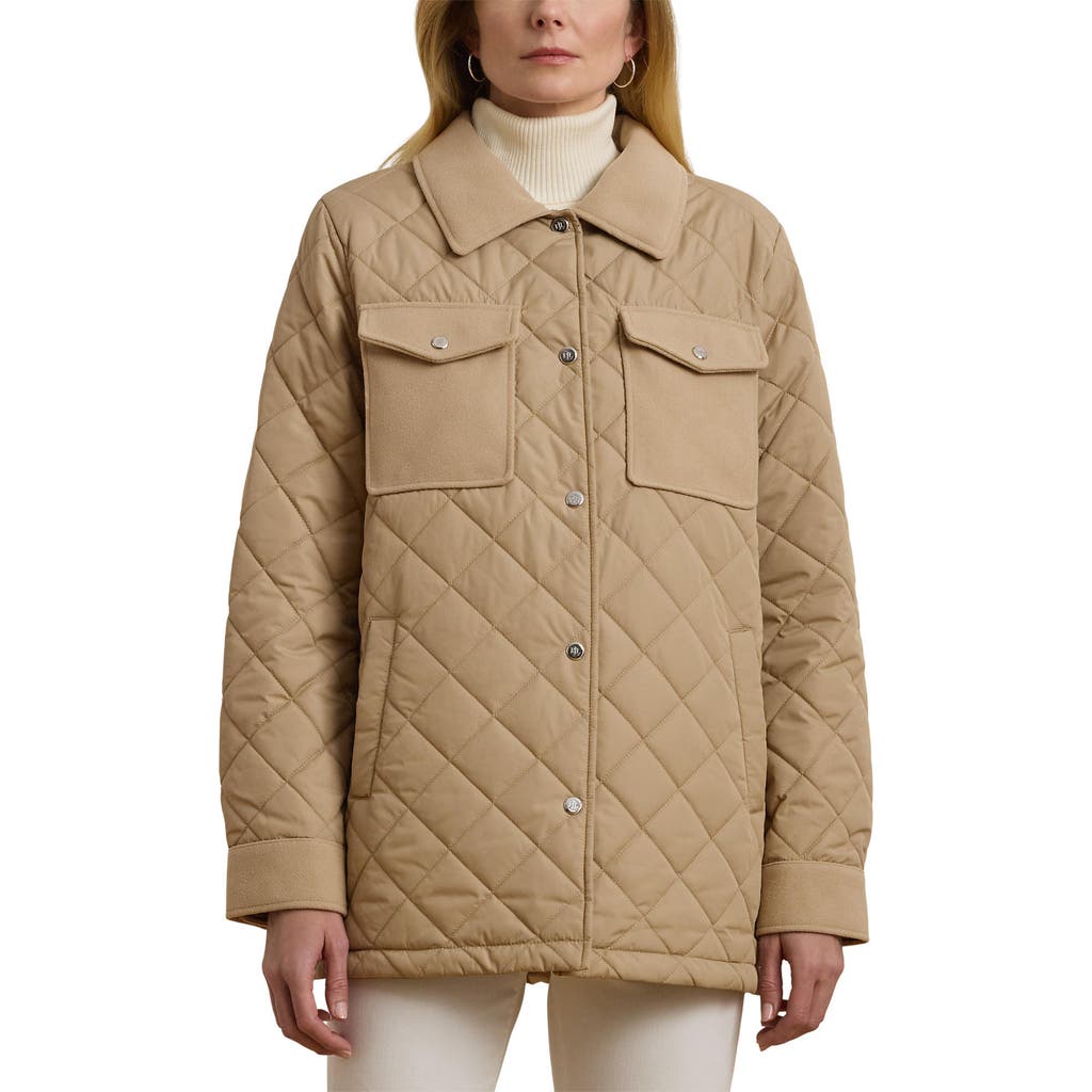 Shop Ralph Lauren Lauren Quilted Shirt Jacket In Sand