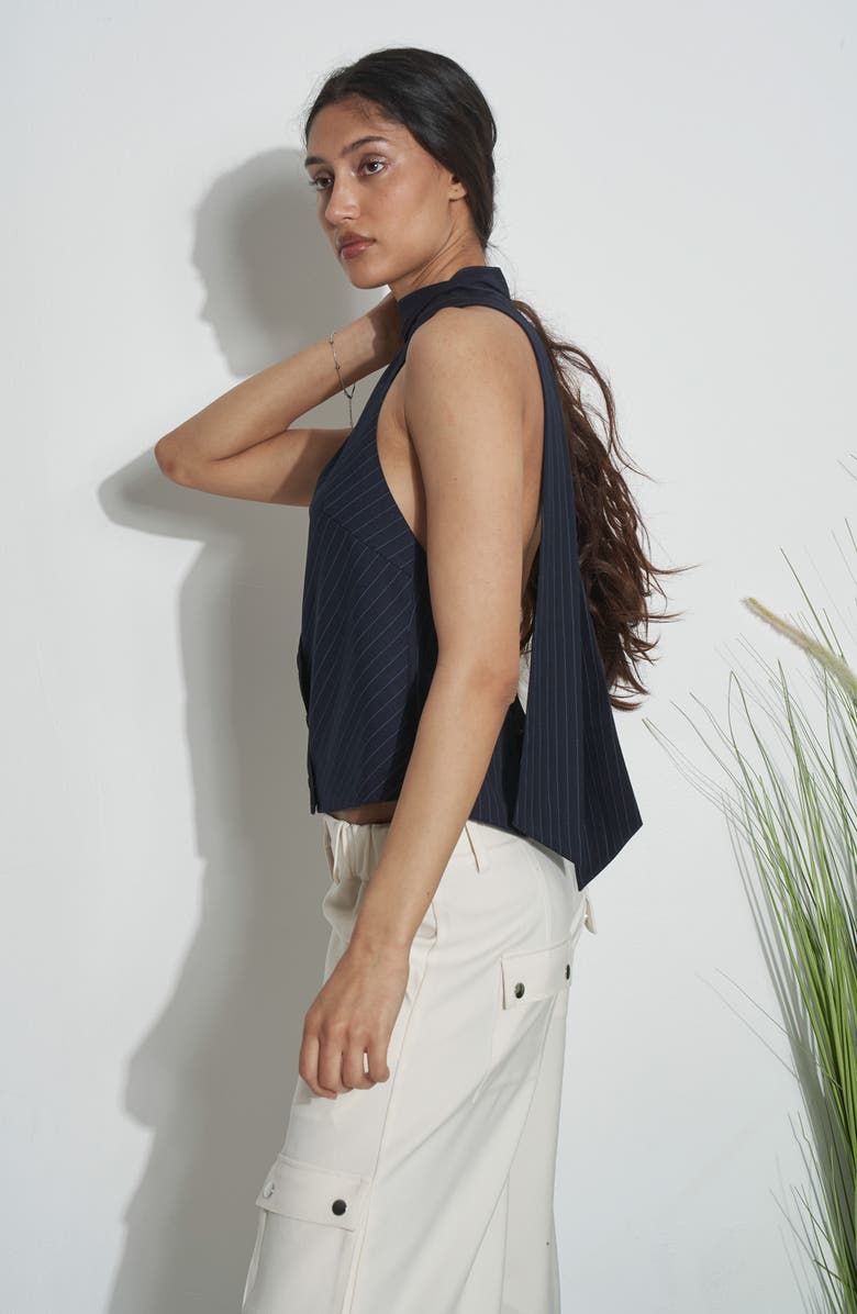 Find Me Now Chad Tie Neck Halter Top, Alternate, color, Navy