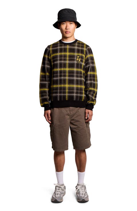 Ribbed Jacquard Tartan Crew Neck