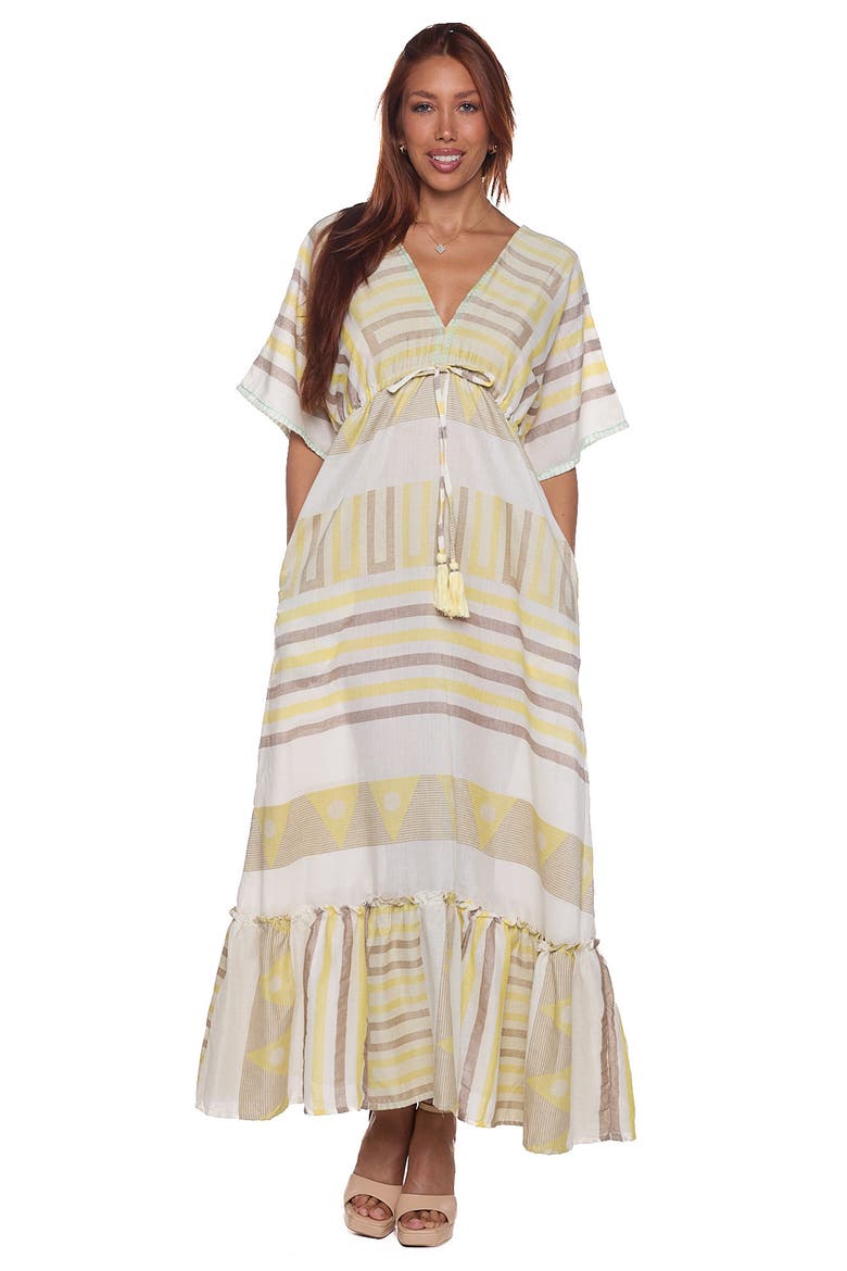 Caftan Cotton Cover-Up Maxi Dress, Alternate, color, PASTEL YELLOW