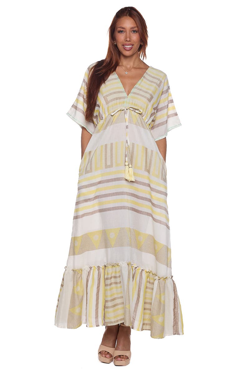 RANEES Caftan Cotton Cover-Up Maxi Dress, Alternate, color, Pastel Yellow