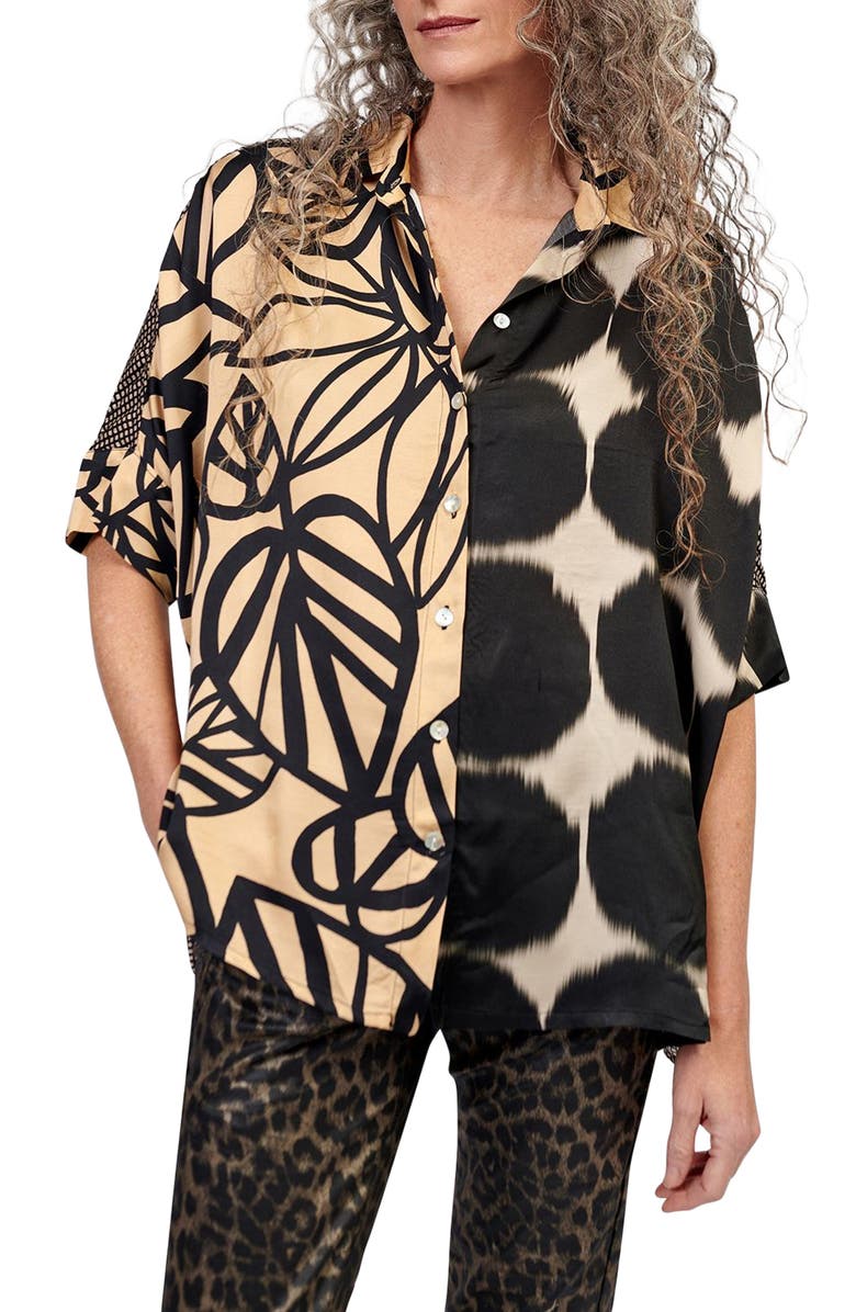 Alembika Serene mixed print button-up shirt, Main, color, 