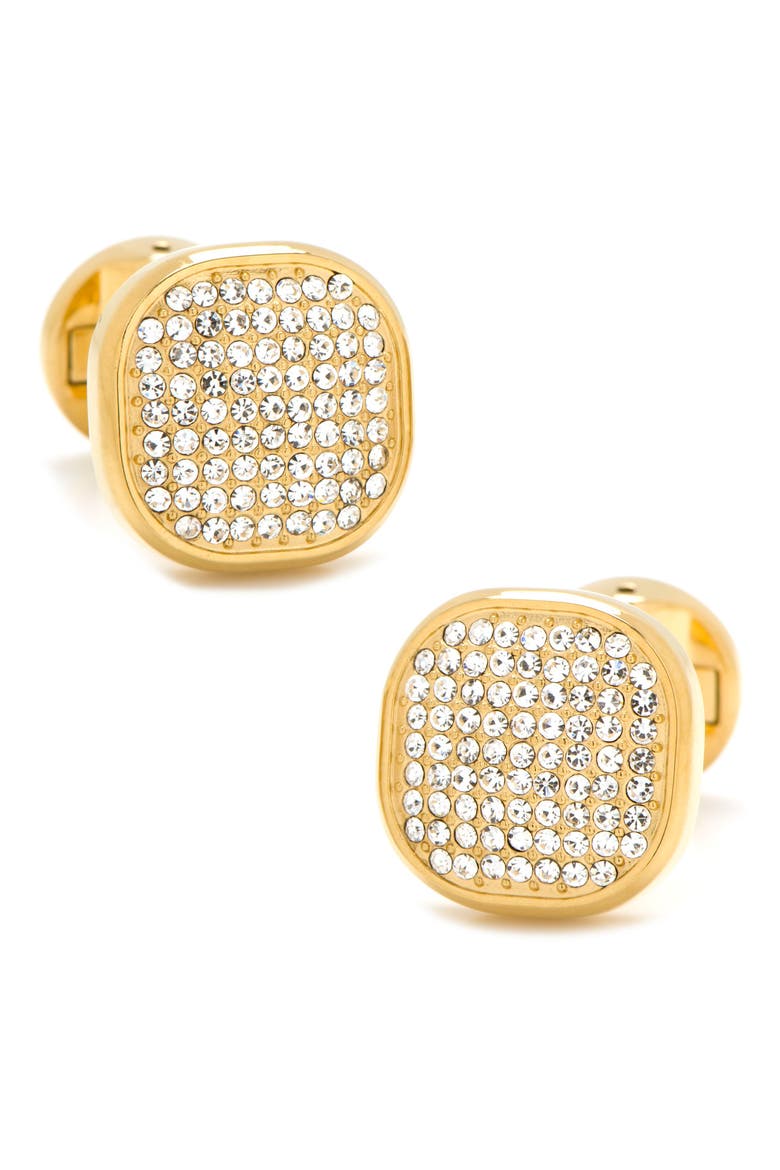 Pavé Goldtone Cuff Links, Main, color, GOLD/ WHITE