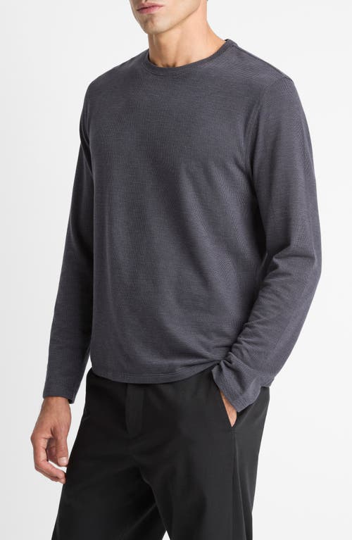 Vince Bird's Eye Stitch Long Sleeve Pima Cotton Crewneck T-shirt In Gray