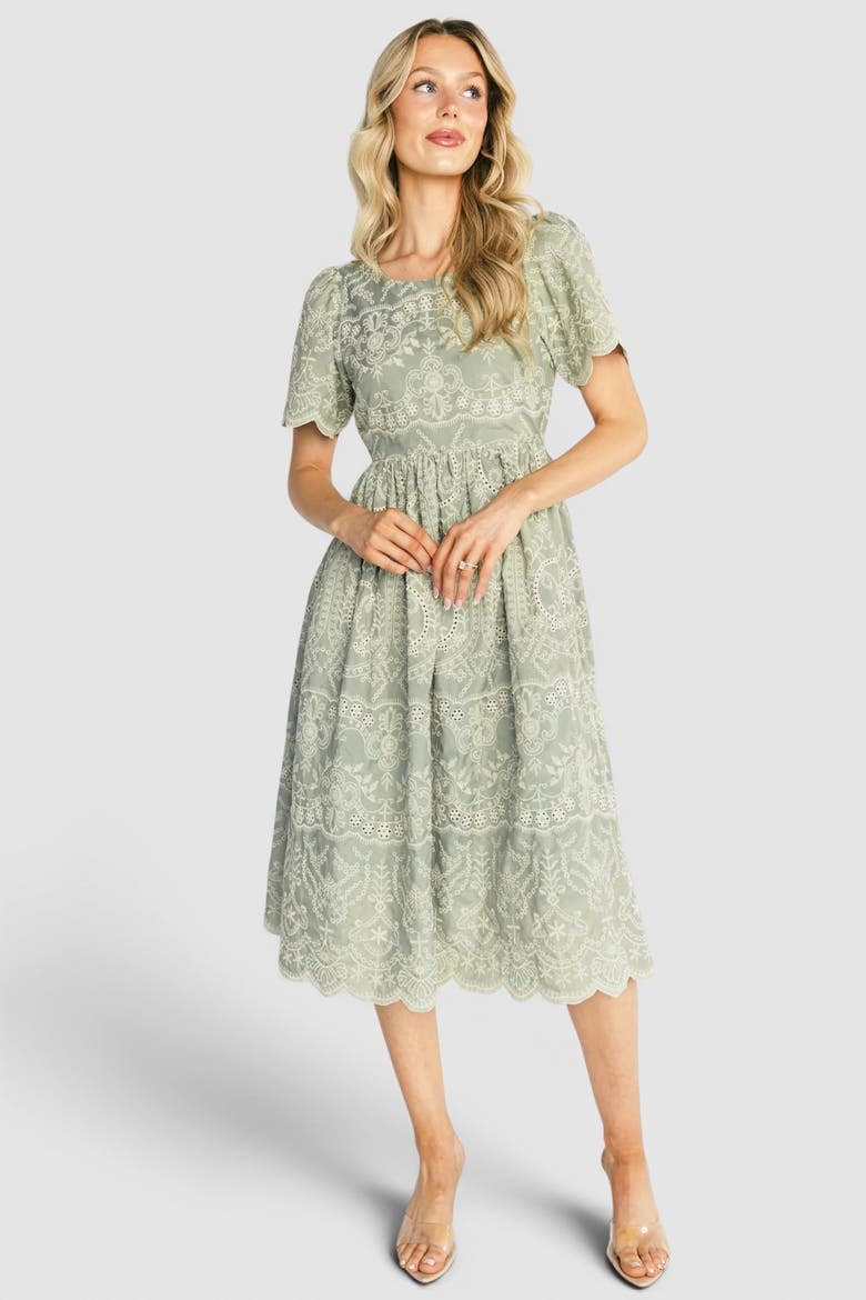 Margot Eyelet Midi Dress, Alternate, color, Sage