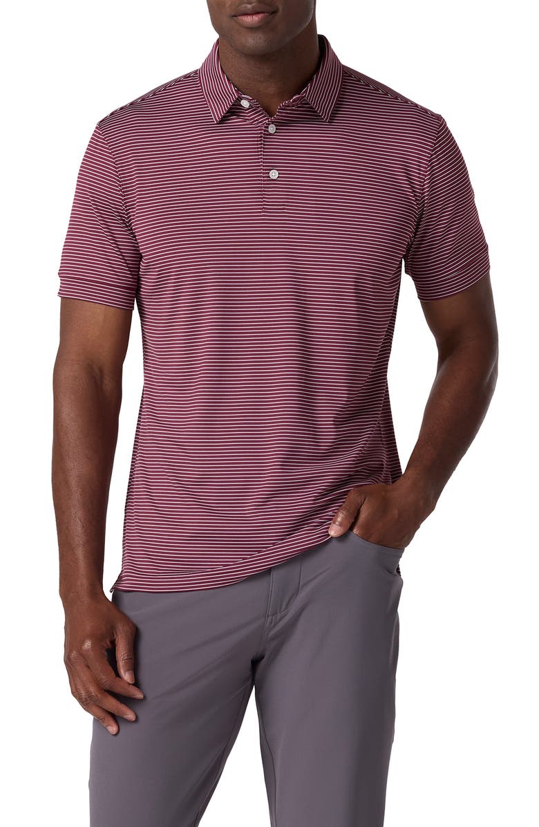 Mizzen+Main Versa Trim Fit Performance Golf Polo, Main, color, Maroon Alternating Stripe
