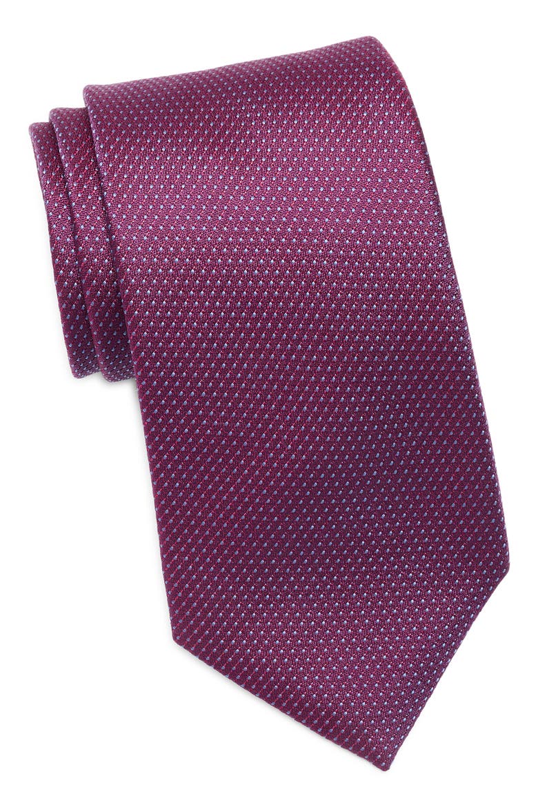 Micro Dot Jacquard Silk Tie, Main, color, BURGUNDY