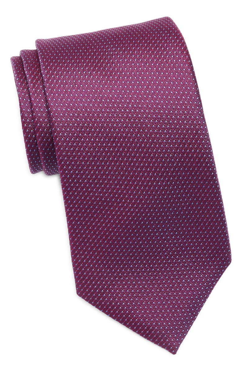 Duchamp Micro Dot Jacquard Silk Tie, Main, color, Burgundy