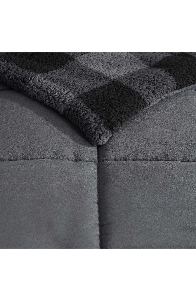 Eddie Bauer Cabin Plaid Reversible Faux Shearling Comforter Set, Alternate, color, Dark Grey