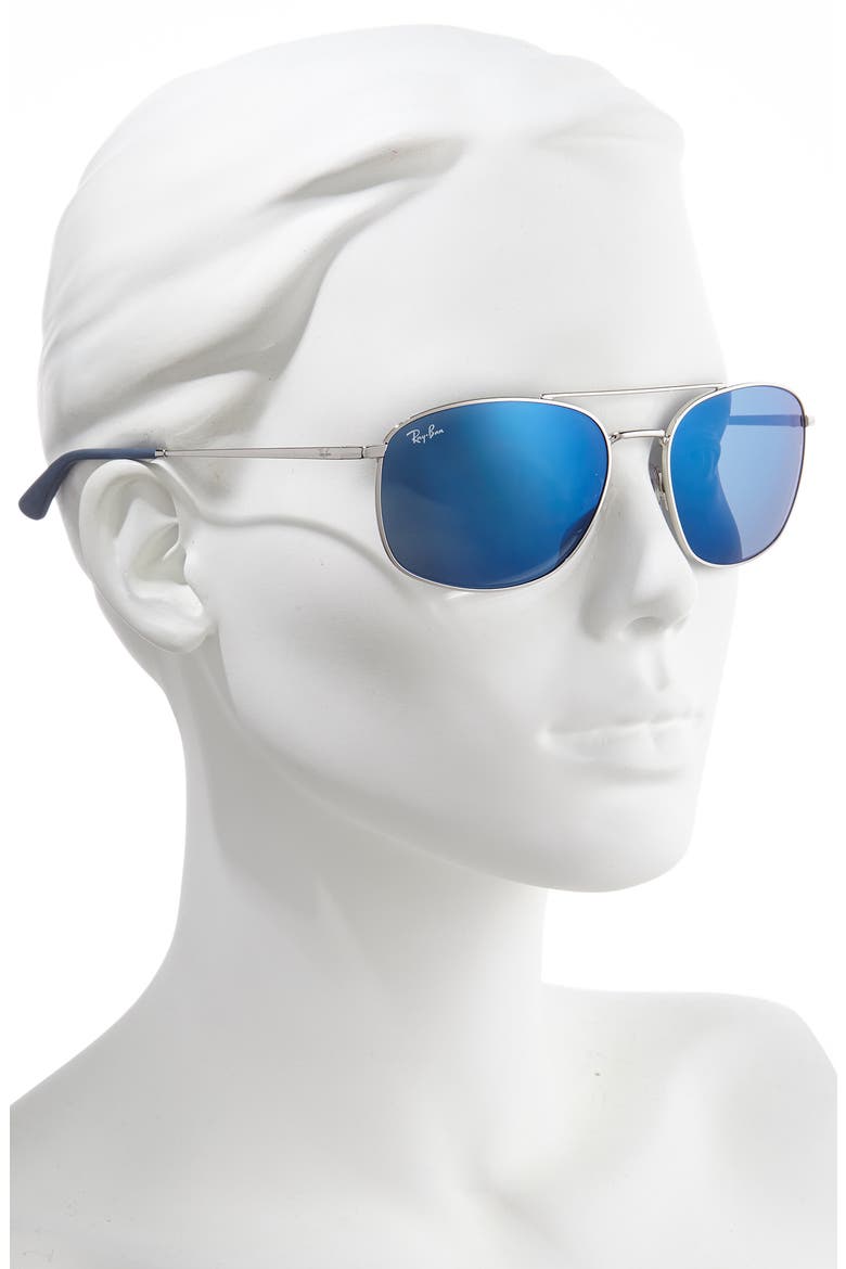60mm Mirrored Aviator Sunglasses, Alternate, color, SILVER/ BLUE MIRROR BLUE