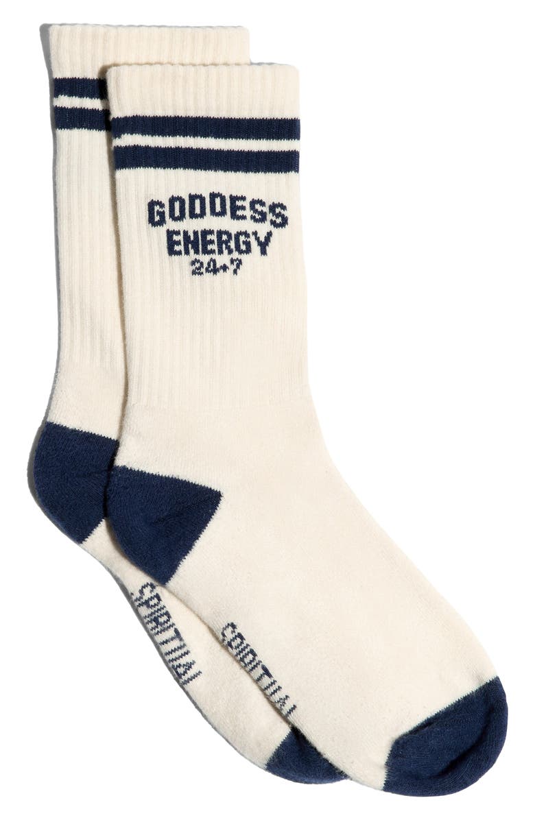 Spiritual Gangster Goddess Energy Crew Socks, Main, color, Vintage White