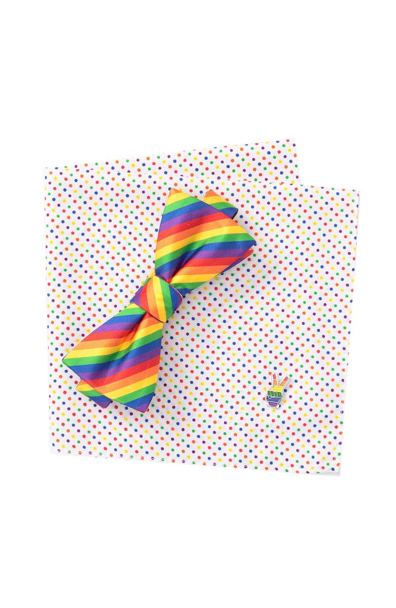 LAND OF LIBERTY Rainbow Bow Tie & Pocket Square Set, Main, color,
