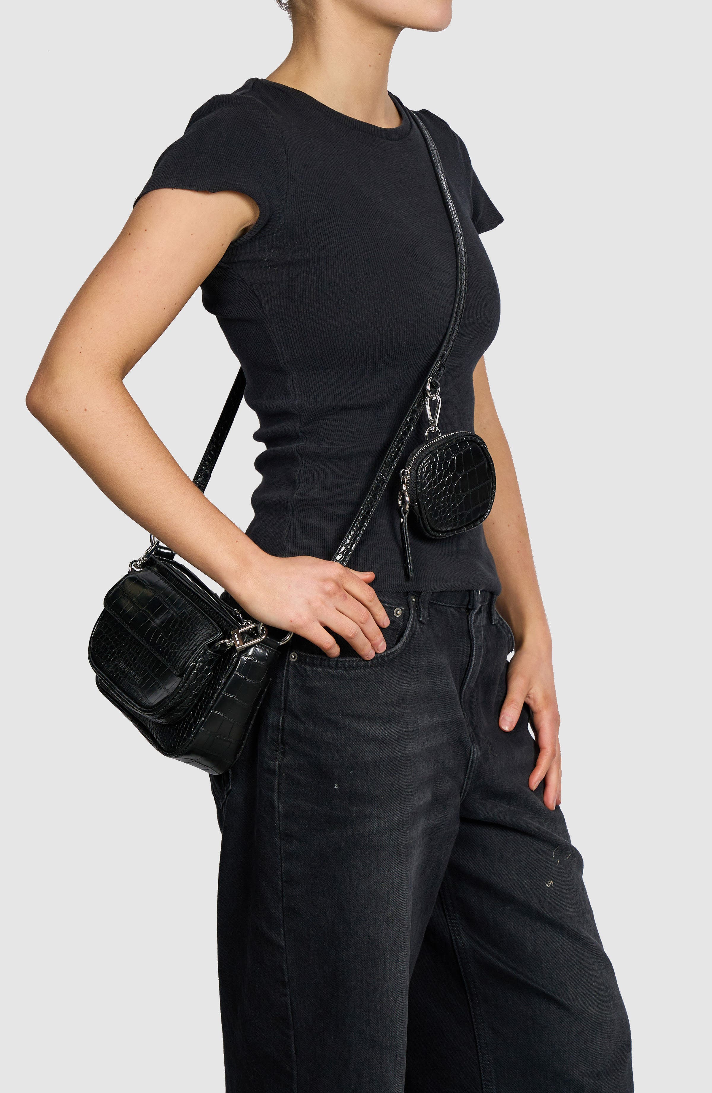 Urban Originals A Little Crazy Croc Shoulder Bag, Alternate, color, Black