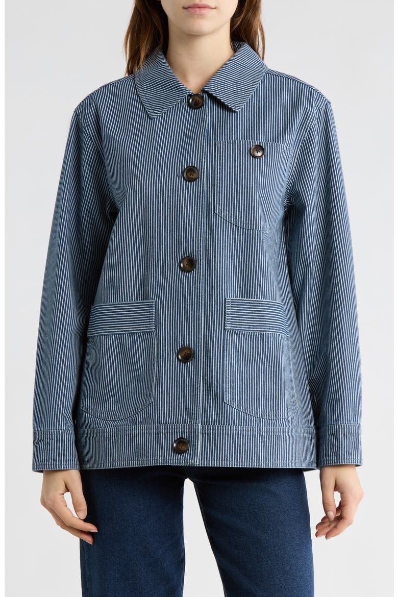Stripe Cotton Jacket, Main, color, DARK NAVY