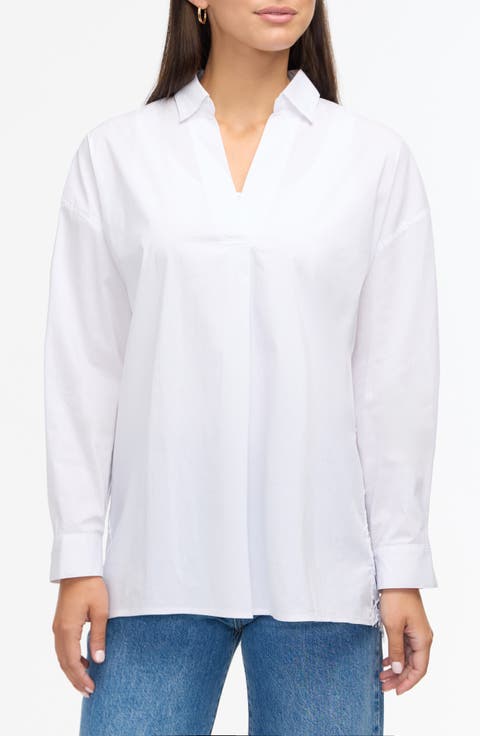 Lace Back Long Sleeve Poplin Shirt