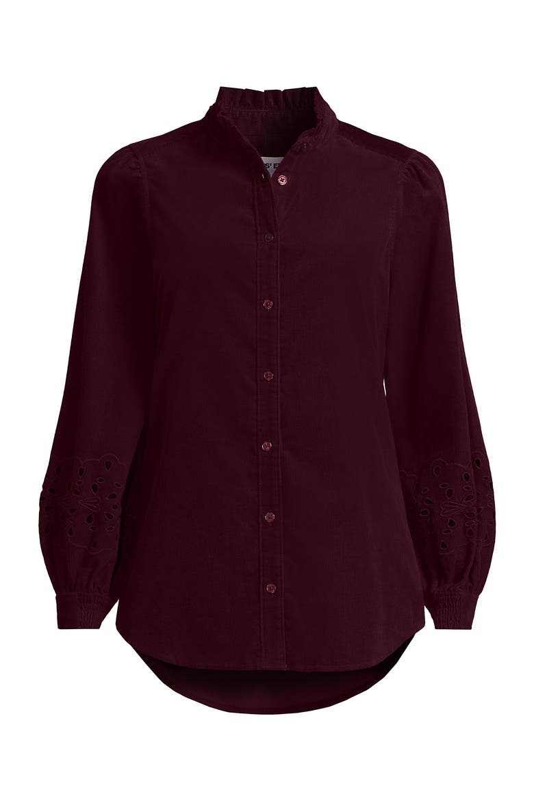Eyelet Sleeve Pinwale Corduroy Shirt, Alternate, color, Rich Burgundy