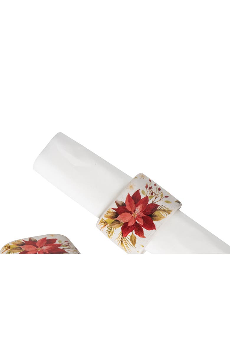 Red Poinsettia Christmas Decorative Napkin Ring Set of 4, Alternate, color, Orange