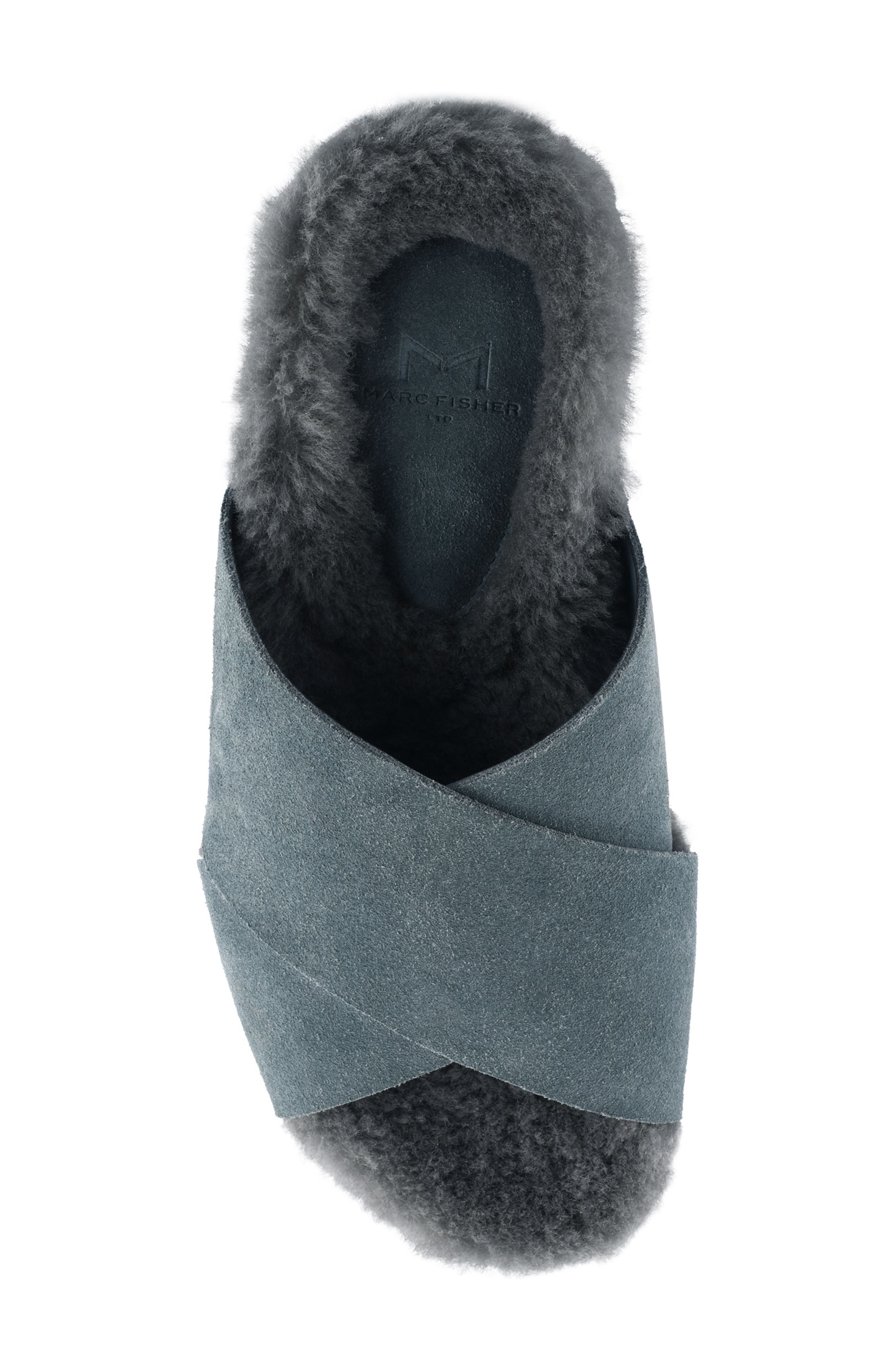Canna Genuine Shearling Lined Slide Sandal, Alternate, color, DARK GREY SUEDE